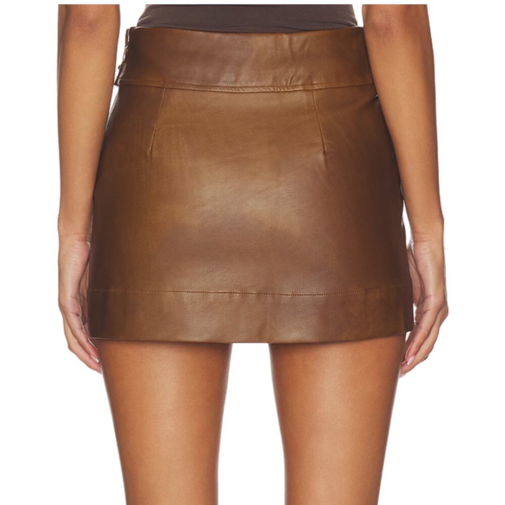 NEW Show Me Your Mumu Maverick Mini Skirt Chestnut Brown Faux Leather Belted - Picture 4 of 8